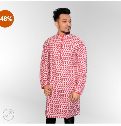 Boys Red-White Printed Slim Fit Short Punjabi 0301